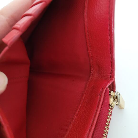 Tory Burch Amanda Leather Trifold Zip Around Medium Red Card Bill Wallet Compact - Picture 4 of 10